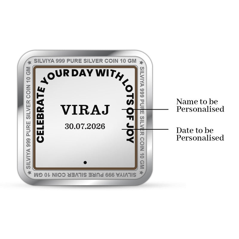 Birthday Customized 999 Pure Silver Square Coin Cheers Design