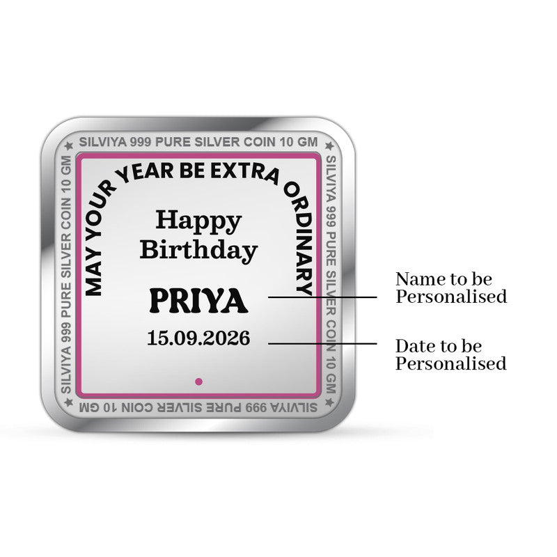 Happy Birthday Charm Customized 999 Pure Silver Square Coin