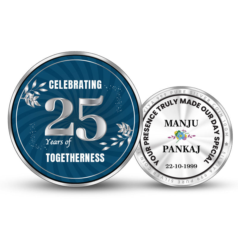 25th Anniversary 999 Pure Personalized Silver Round Coin with Couple Photo