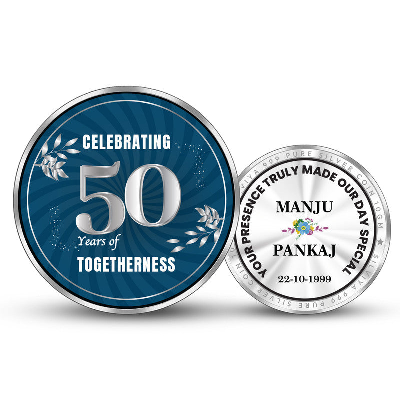Personalized 50th Anniversary 999 Pure Silver Round Coin with Couple Photo