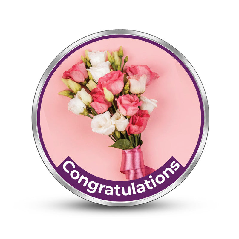 Round 999 silver coin with customised new office inauguration design.