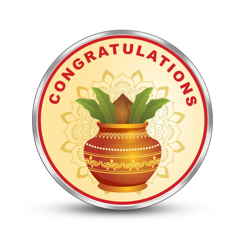 Round 999 silver coin with customised house inauguration design.