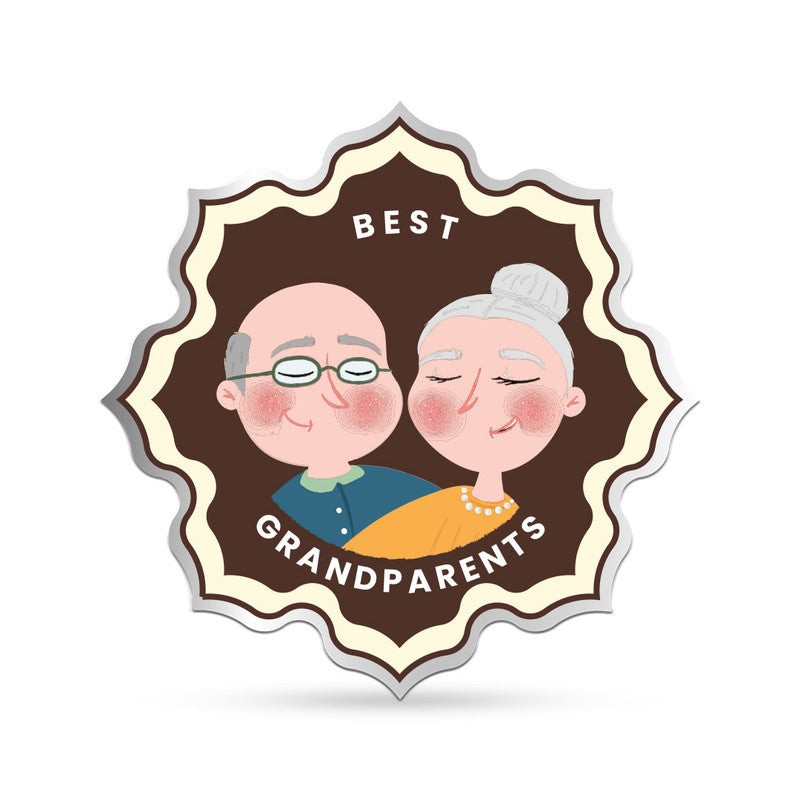 Lotus shape 999 silver coin with customised Best Grandparents design.