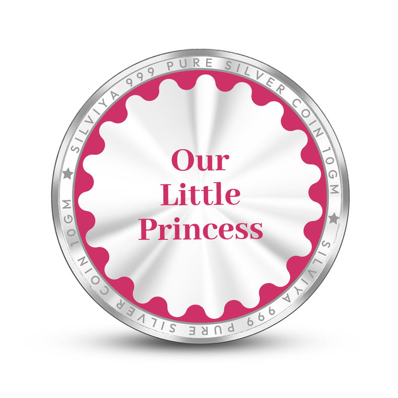 Backside view of round 999 pure silver coin with polished finish.