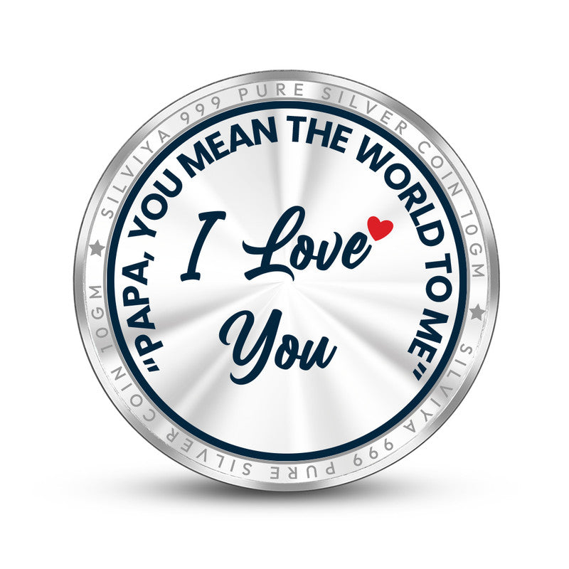 Backside view of round 999 pure silver Father’s Day coin with polished finish.