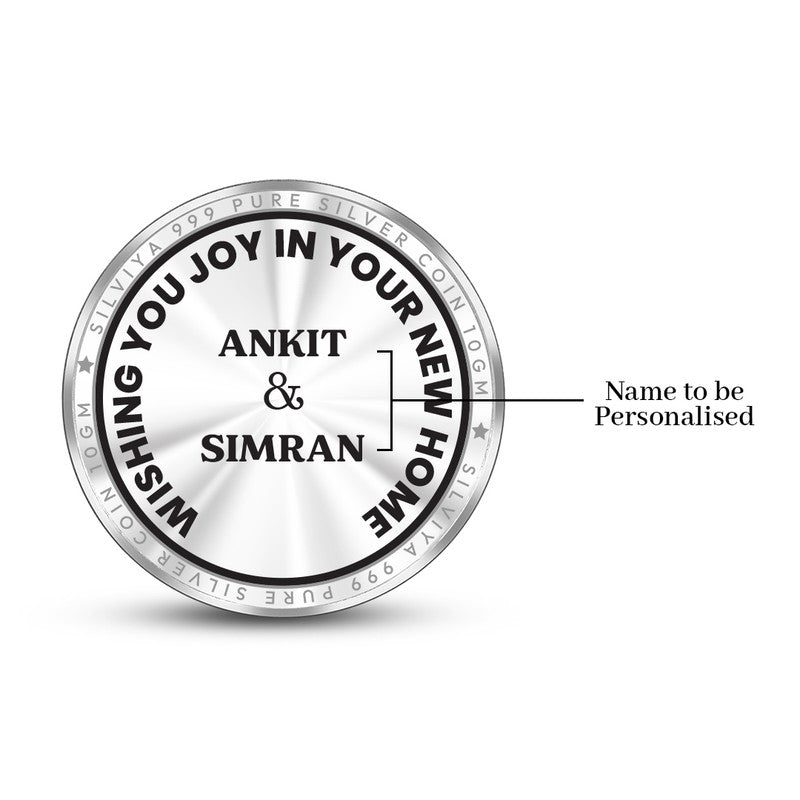 Backside view of round 999 pure silver house inauguration coin with polished finish.