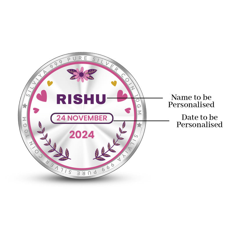 Backside view of round 999 pure silver coin with smooth polished finish.