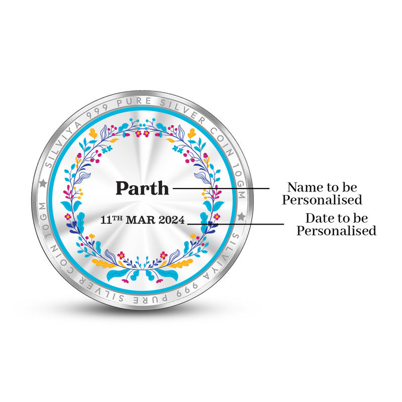 Backside view of round 999 pure silver coin with smooth polished finish.