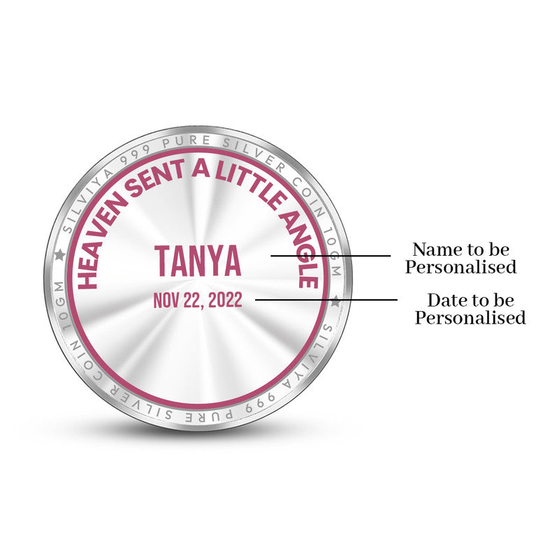 Backside view of 999 pure silver Celebrate New Life coin with polished finish.