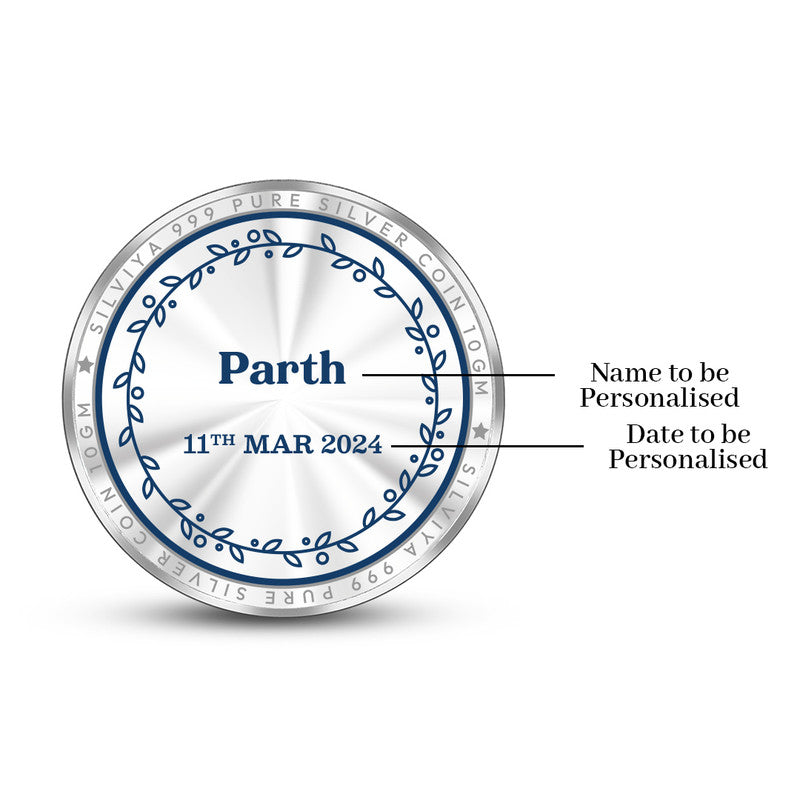 Backside view of round 999 pure silver coin with polished finish.