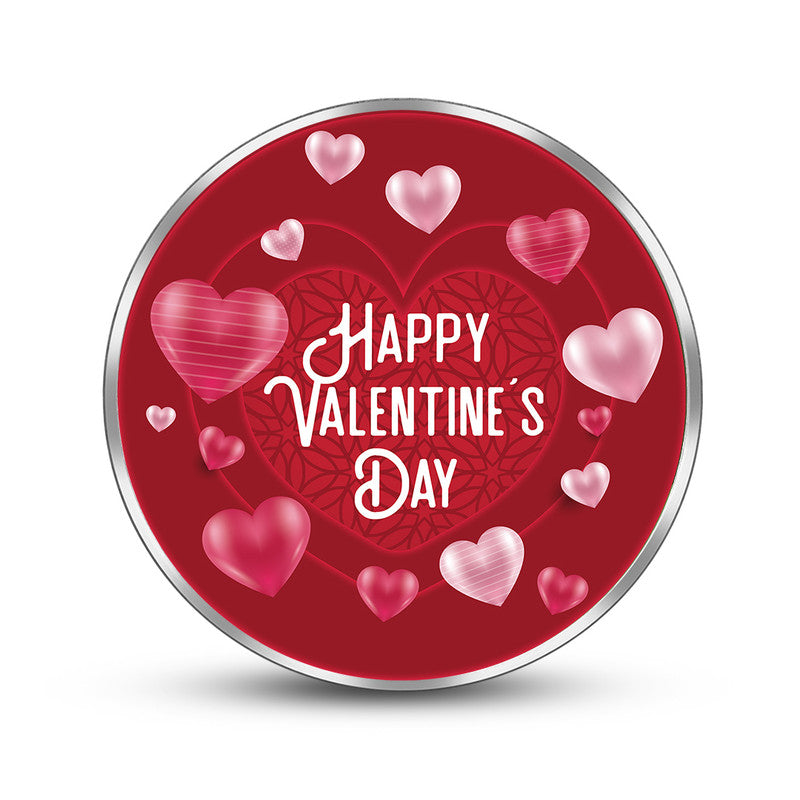 Round 999 silver coin with customised Valentine’s Day special design.