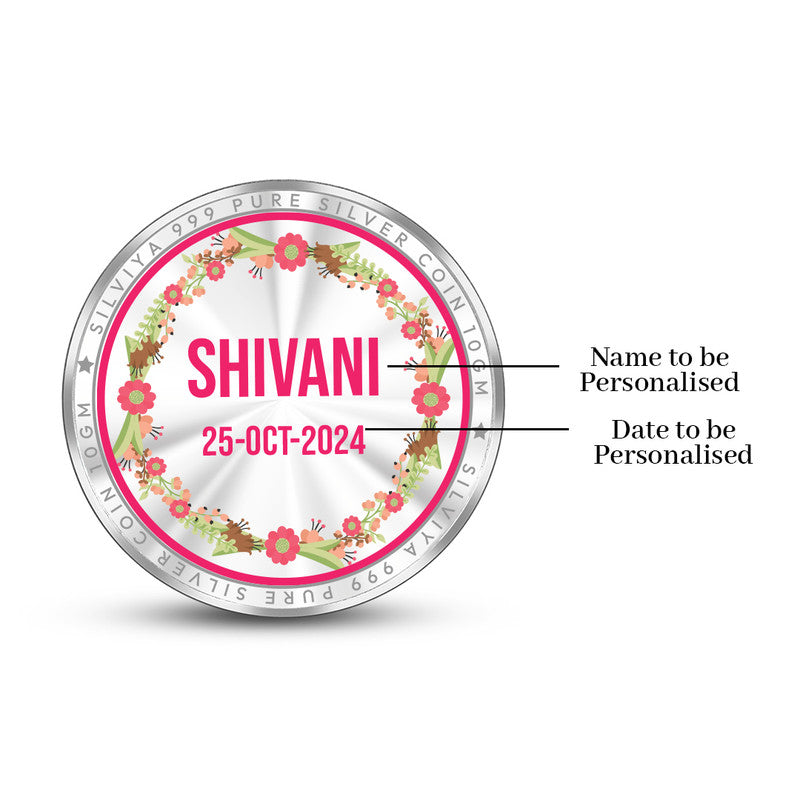 Backside view of 999 pure silver Bundle of Joy newborn coin with polished finish