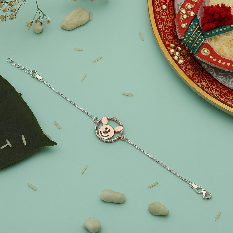 Cute silver rakhi for kids with teddy charm – original silver rakhi design for Raksha Bandhan gift