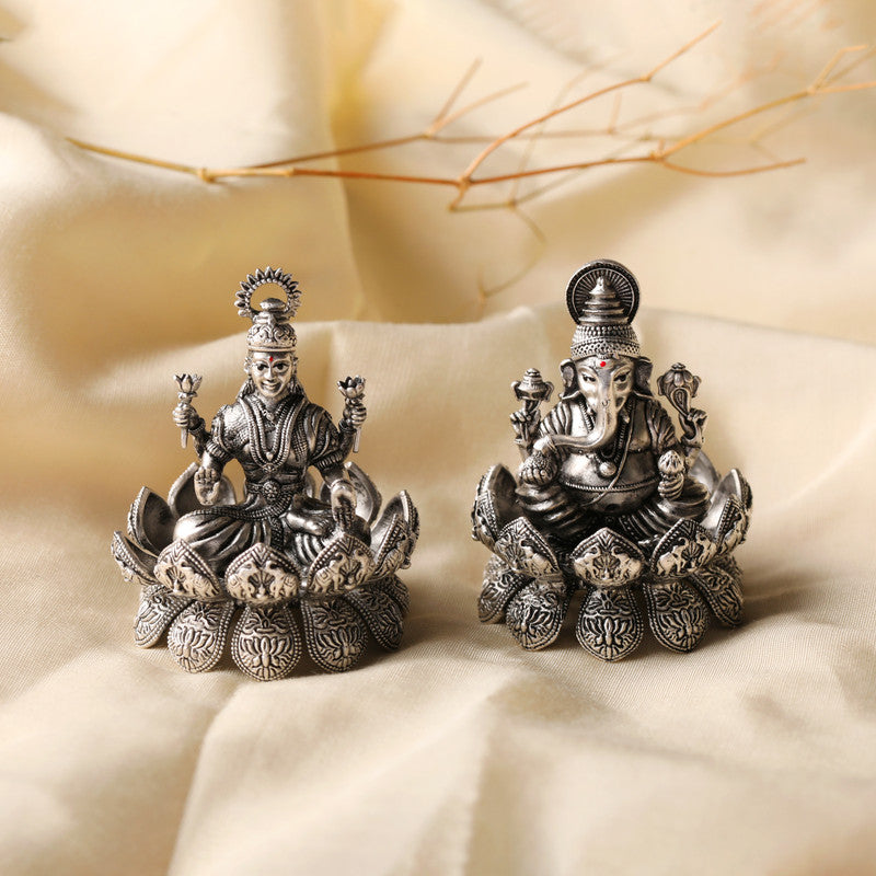 925 Silver Temple Puja Lakshmi Ganesh Ji 3D Idol
