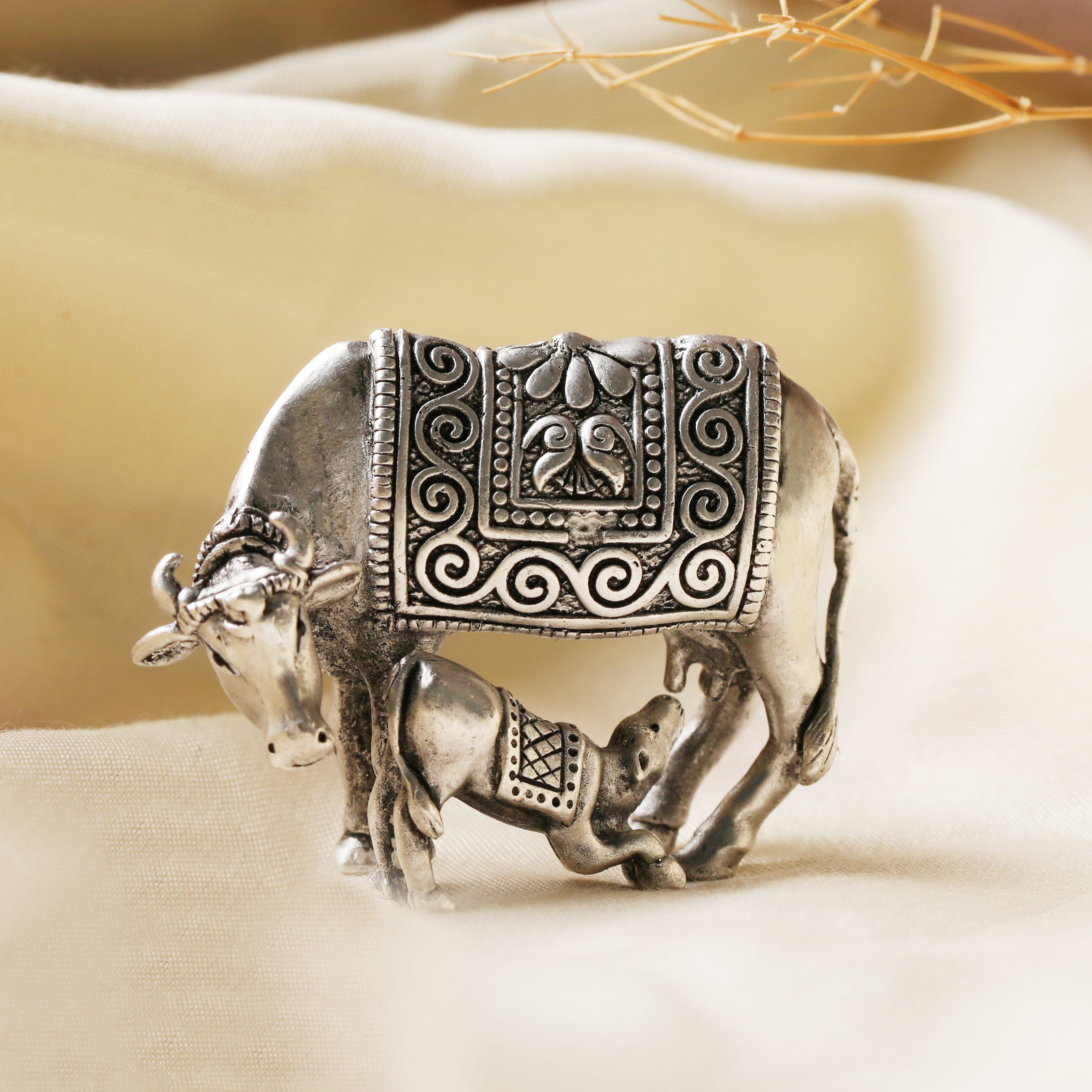 925 Silver Cow and Calf 3D Idol Set