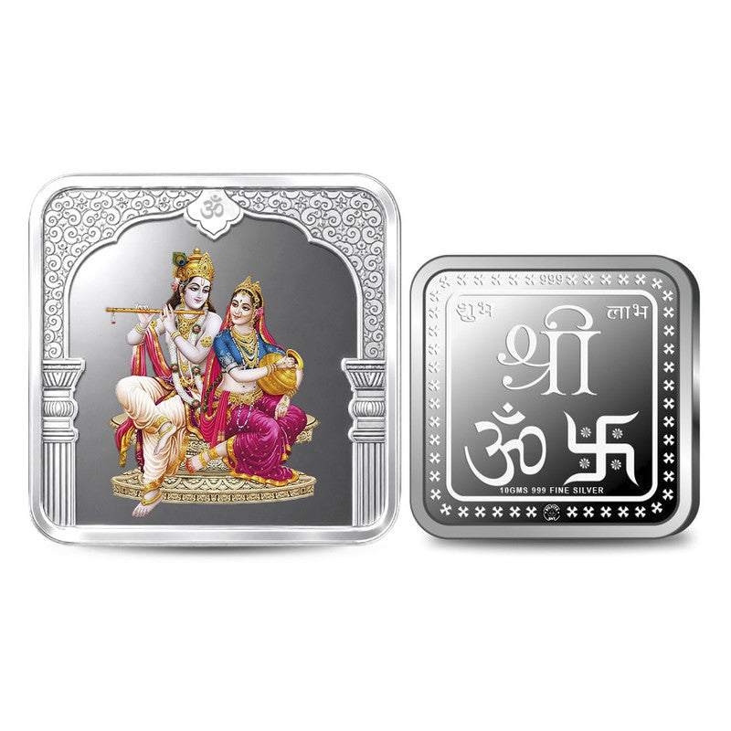 Radha Krishana Ji 999 Pure Silver Coin Square Shape