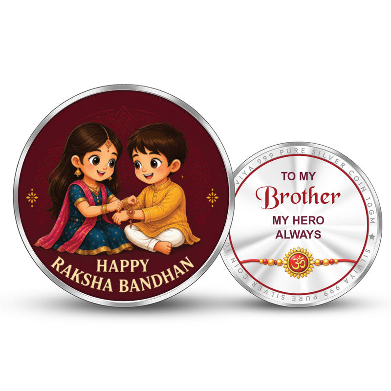 Rakhi Celebration 999 Pure Silver Coin Round Shape Front and Back