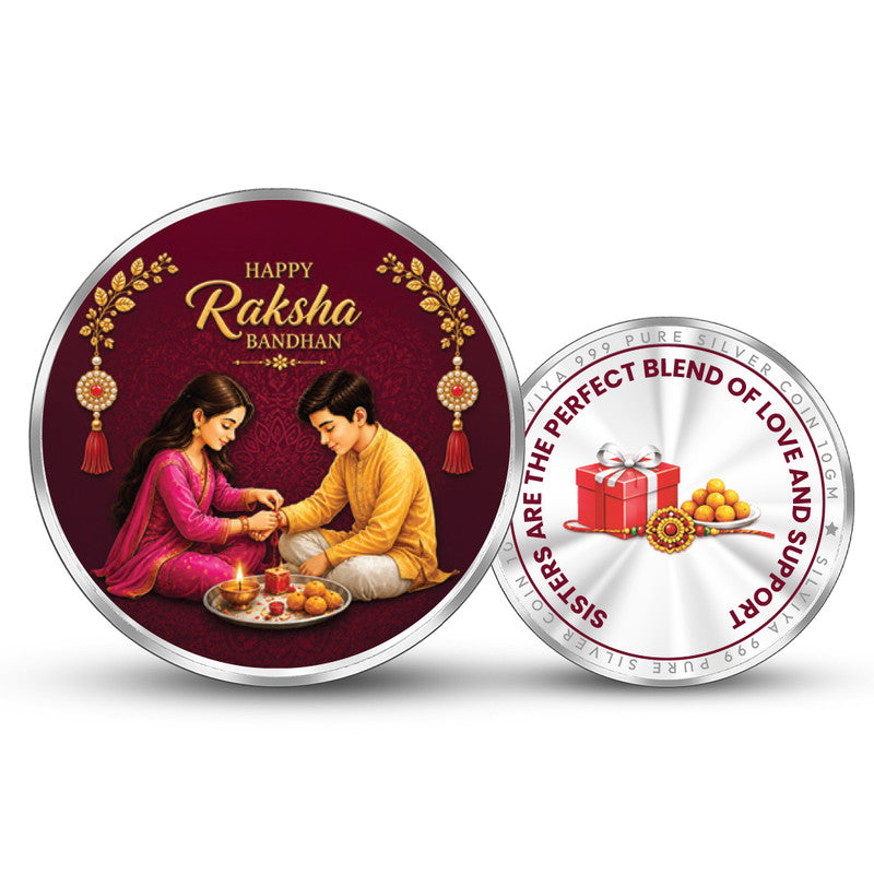 Raksha Bandhan 999 Pure Silver Coin Round Shape Front and Back