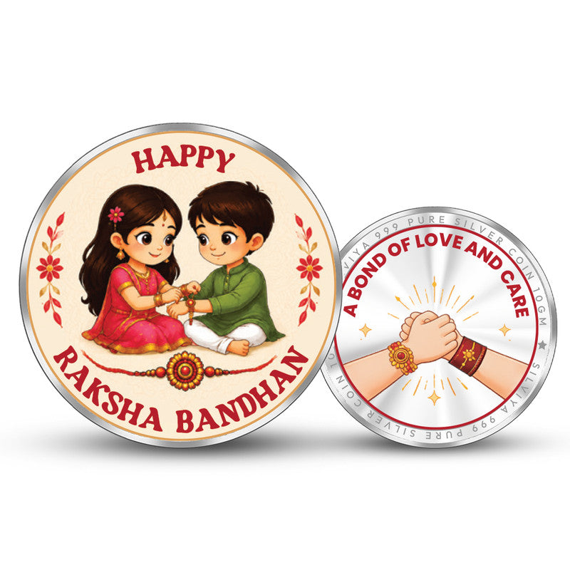 Raksha Bandhan 999 Pure Silver Coin for Sister Round Shape Front and Back