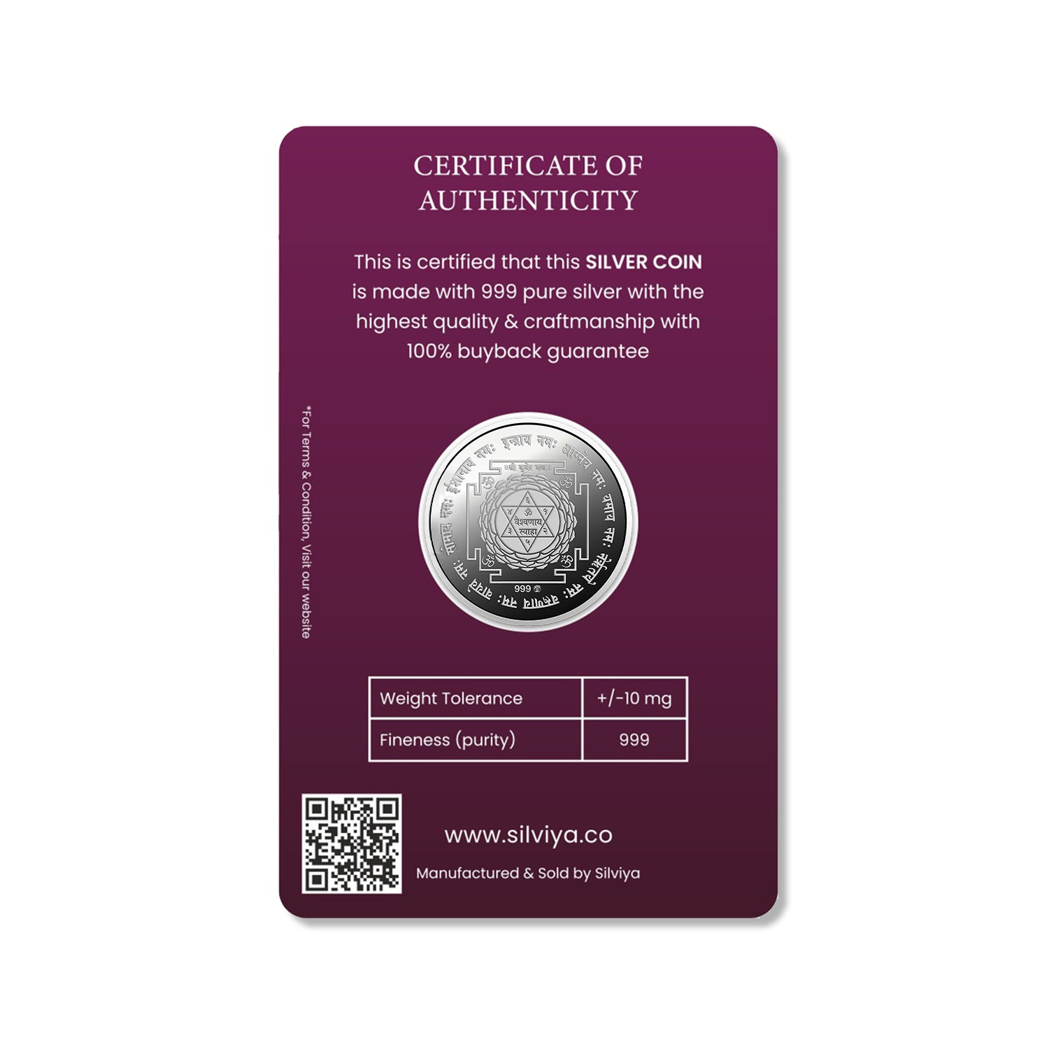 Kuber Ji Yantra 999 Pure Silver Round Coin