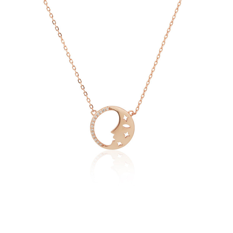 Rose Gold Half Moon 925 Silver Pendant Necklace – Diwali gift jewelry with celestial charm