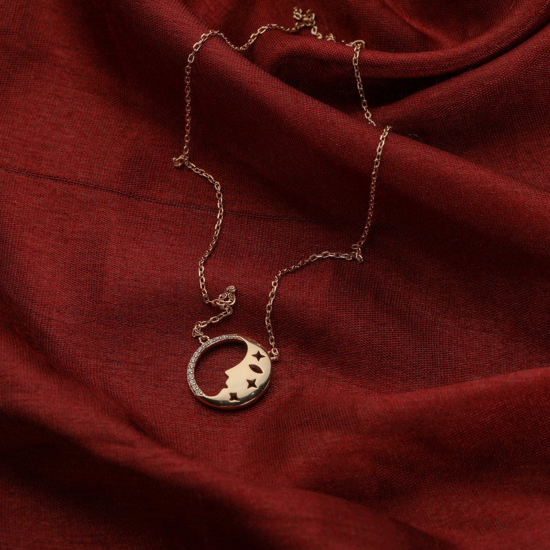 Prop of Rose Gold Half Moon Pendant Necklace – Raksha Bandhan gift idea for sisters