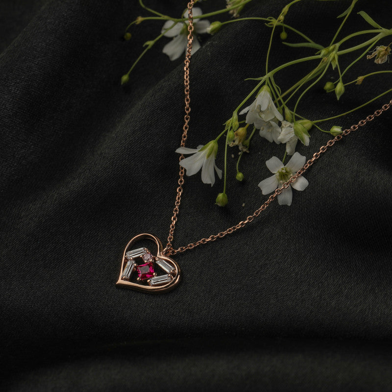 Rose Gold Heart 925 Silver Pendant Necklace prop – stylish festive necklace for gifting