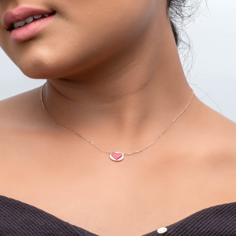 Model wearing Rose Gold My Love Pendant Necklace – elegant festive accessory for celebrations