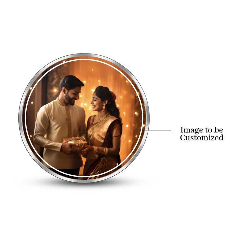 Custom Karva Chauth Silver Coin – Personalized Round Design with Couple Image
