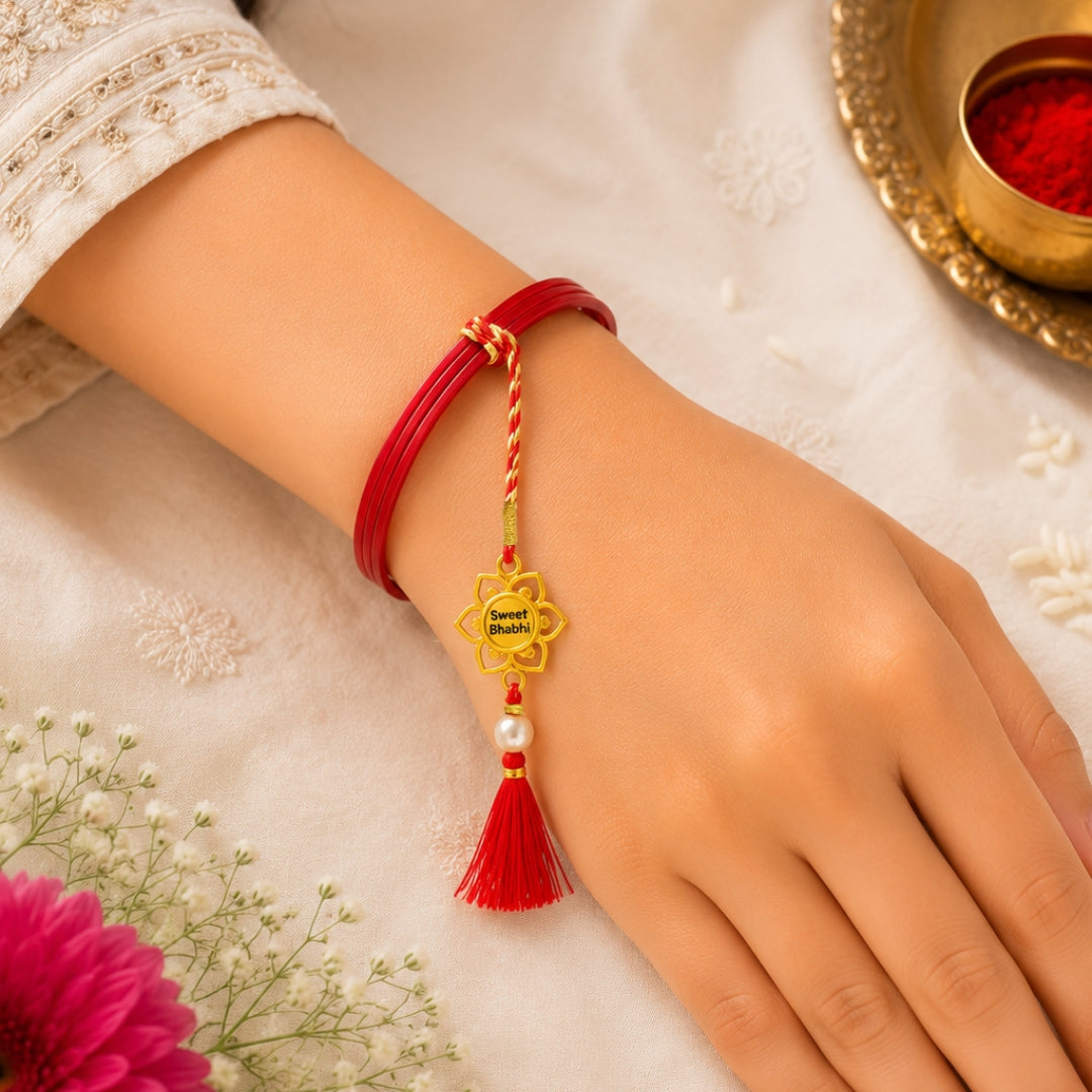 Bhabhi wearing Silver Lumba Set by Silviya – pure 925 silver design for Raksha Bandhan.