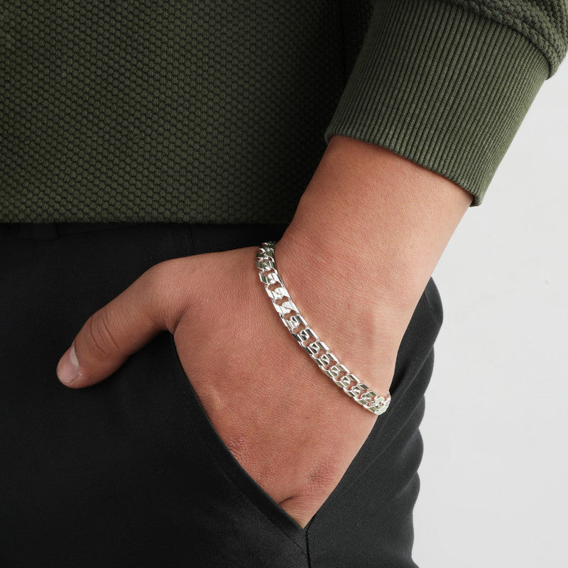 Silver Cuban Link Bracelet prop display highlighting chain details