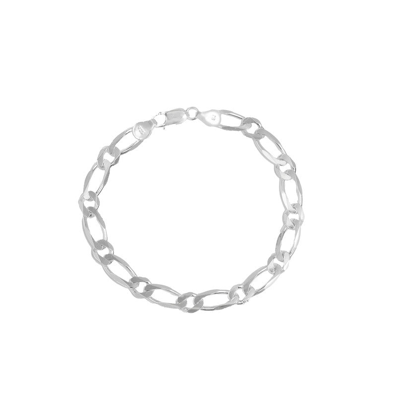 Model wearing Silver Figaro Bracelet – strong and stylish silver chain look