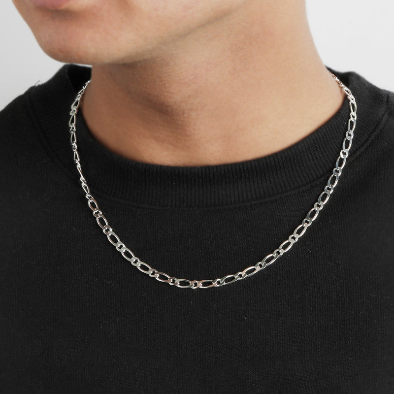 Men wearing Silver Figaro Classic Chain – timeless silver necklace for men’s fashion