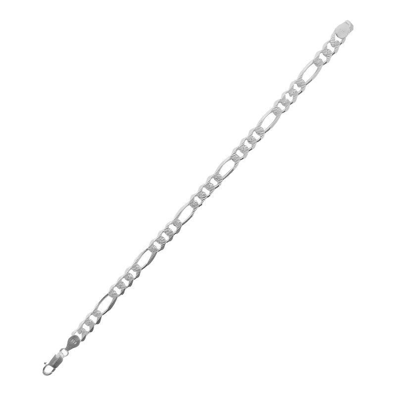 Silver Figaro Diamond Cut Bracelet – elegant chain design on plain background
