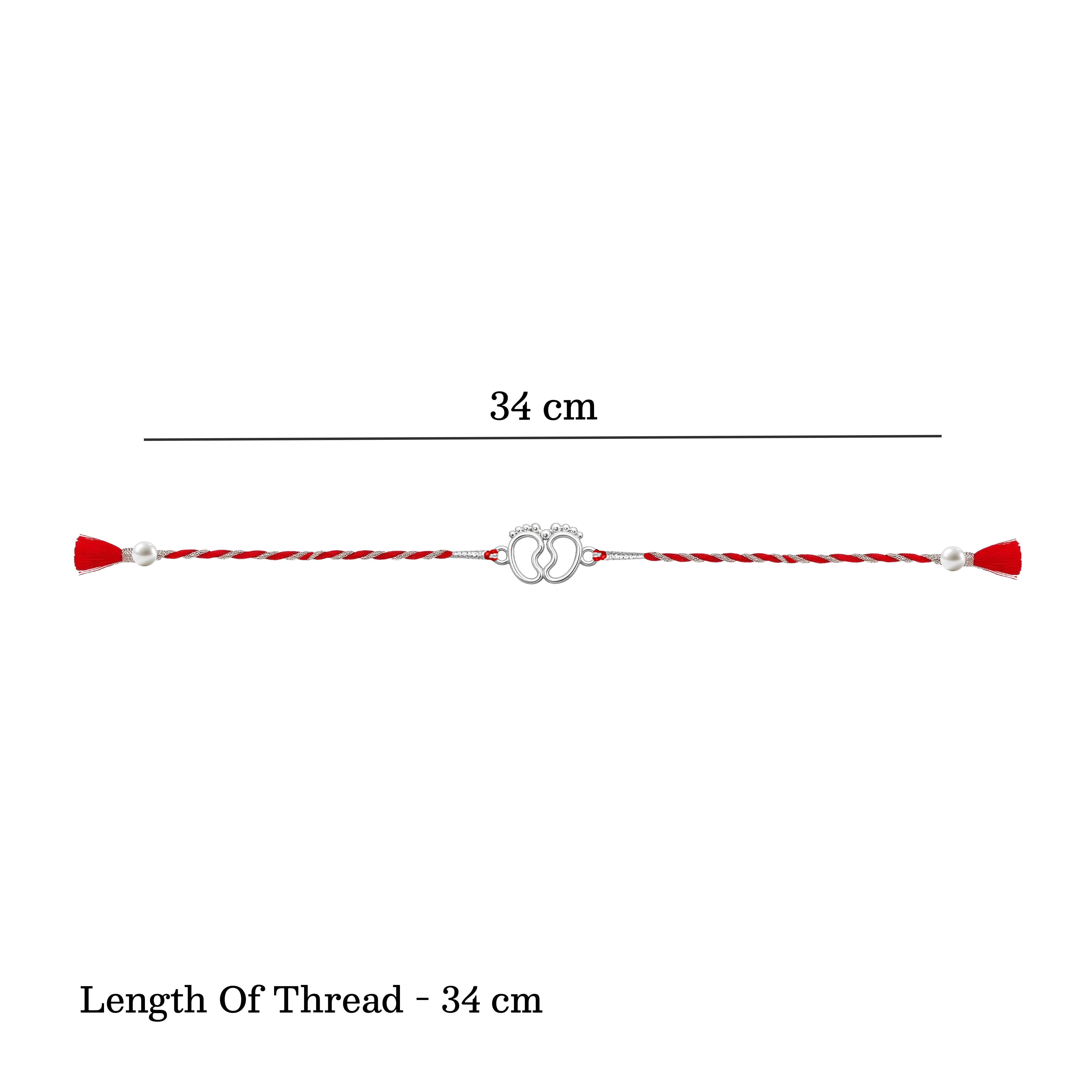 Silver Little Feet Rakhi thread length and size dimensions
