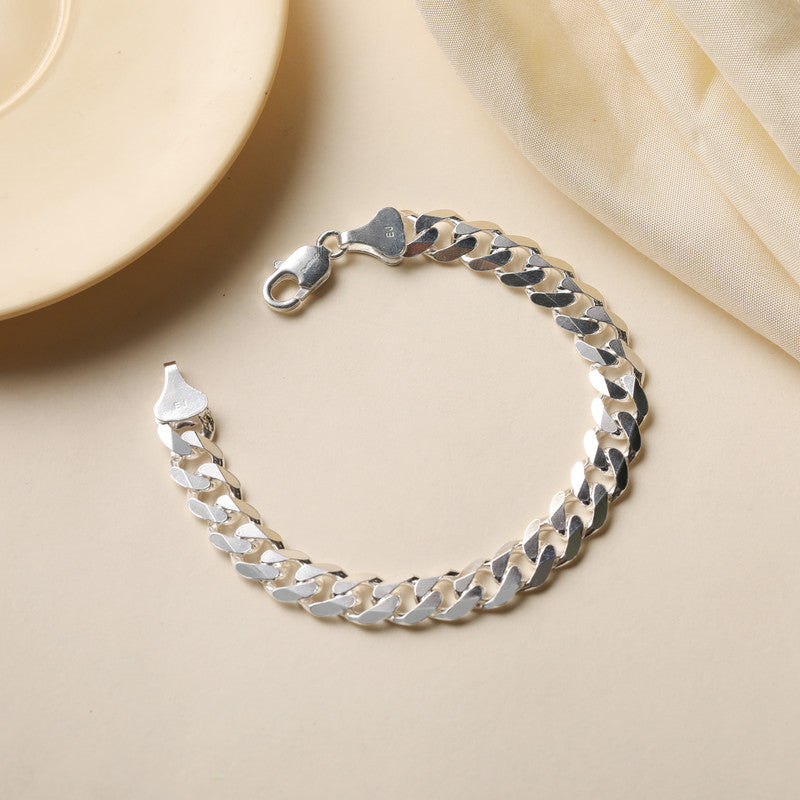 Close-up of Silver Unique Curb 8 Bracelet on white background