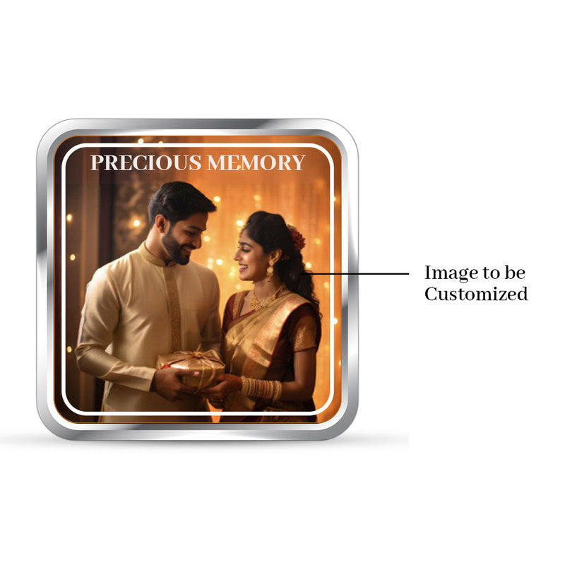 Custom Karva Chauth Silver Coin – Personalized Square Design with Couple Image