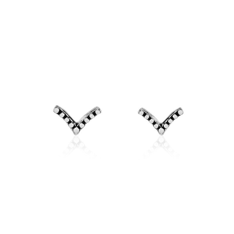 Sterling Silver V-Shaped Stud Earrings for women – elegant festive jewelry gift for Diwali, Karwa Chauth, and weddings.