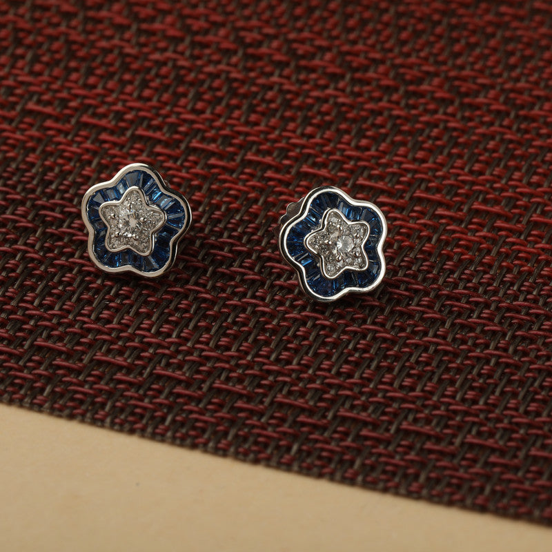 Sterling silver blue floral stud earrings – stylish festive gift for Christmas, New Year, and wedding season.