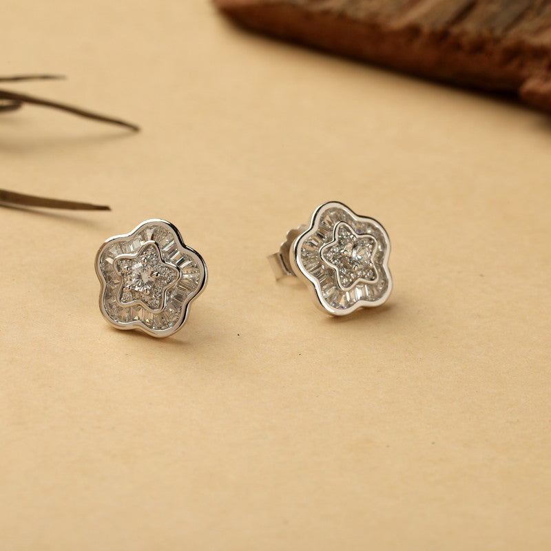 Sterling silver floral stud earrings – stylish festive gift for Christmas, New Year, and wedding season.
