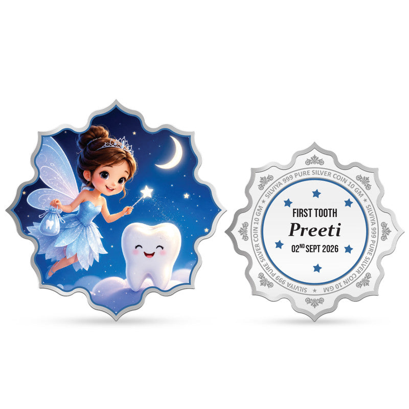 Tooth Fairy personalized 999 pure silver lotus shape coin front back