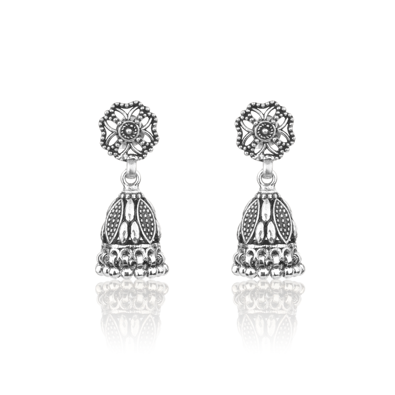 Unique design 925 silver jhumka earrings for women – ethnic traditional jewelry perfect for Diwali, Navratri, and festive occasions