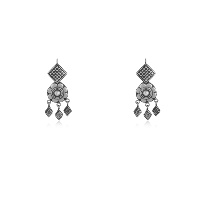 Vintage 925 Oxidized Silver Earrings with intricate antique design, perfect for festive occasions and daily wear.