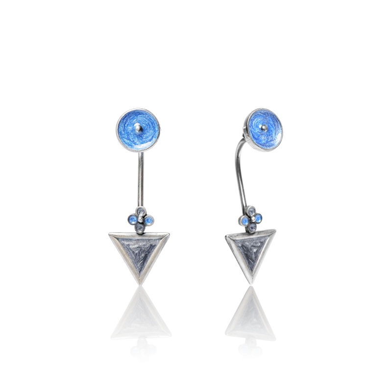 Oxidized Silver Triangle Earrings