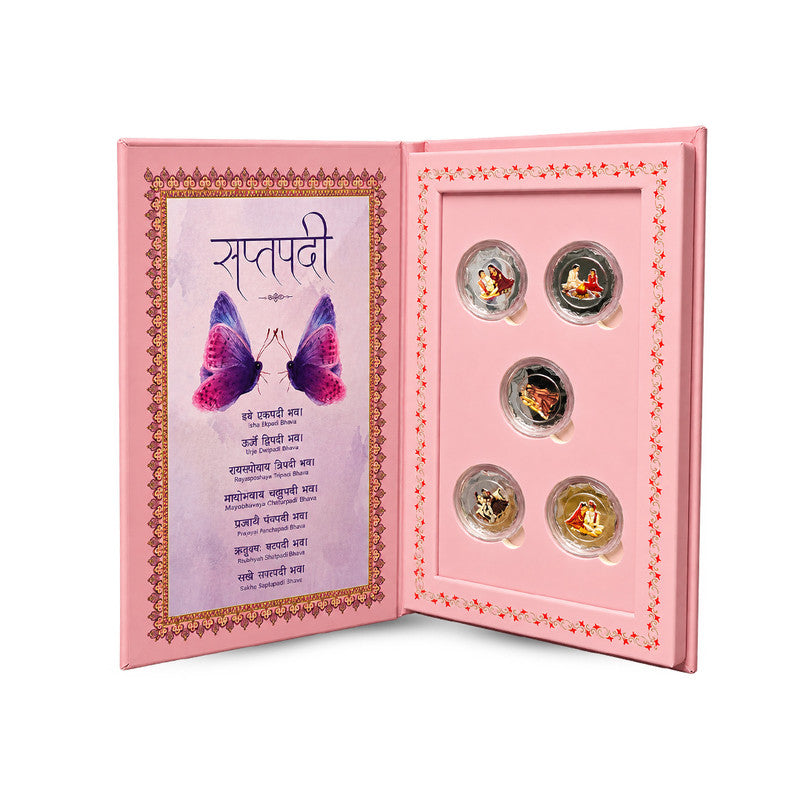 Wedding 999 pure silver five coin set with gift box