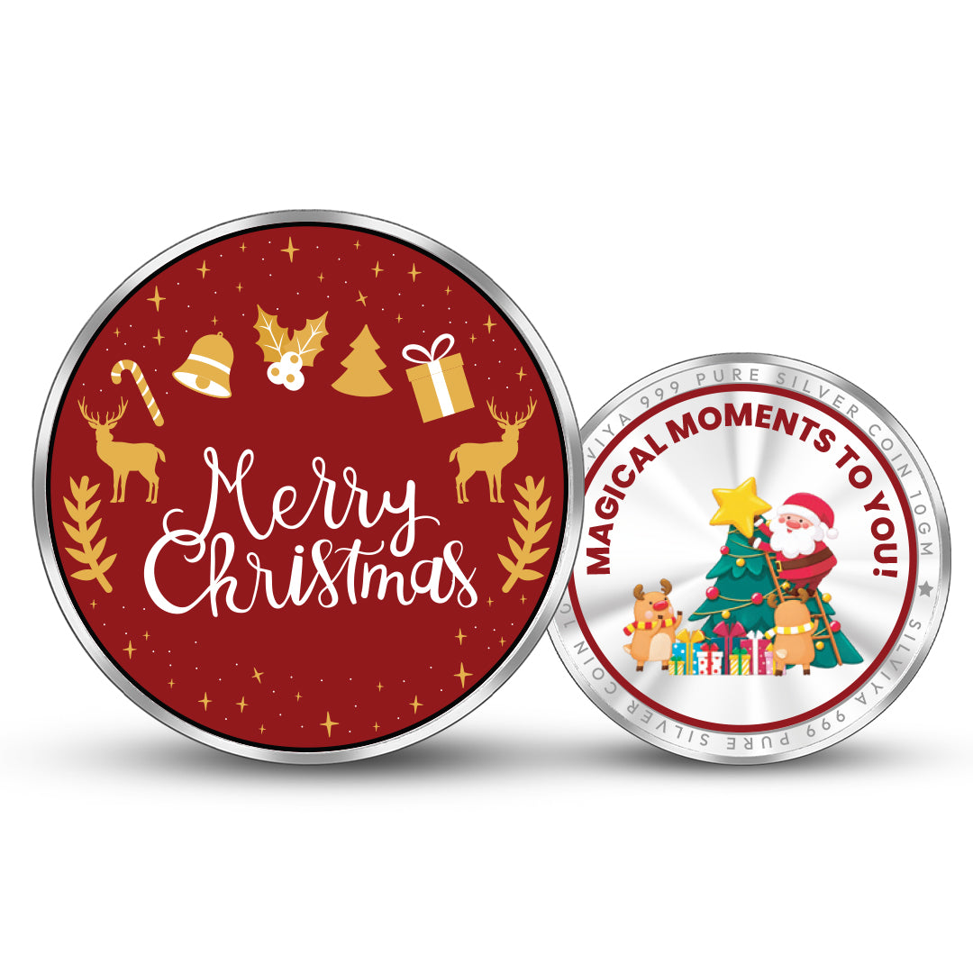 X-Mas 999 Pure Silver Round Coin with Red Christmas Design
