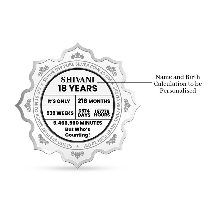 Backside view of lotus-shaped 999 pure silver coin with polished finish.