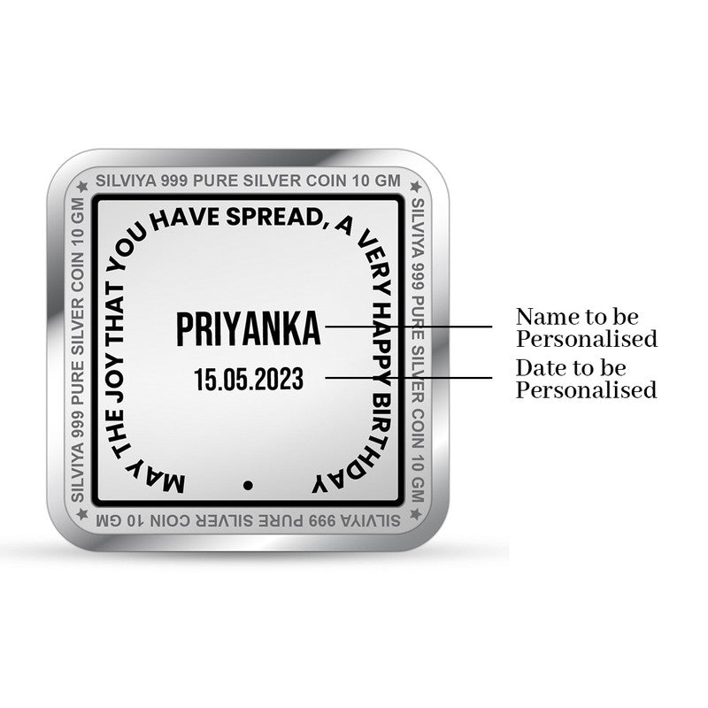 Backside view of square 999 pure silver coin with polished finish