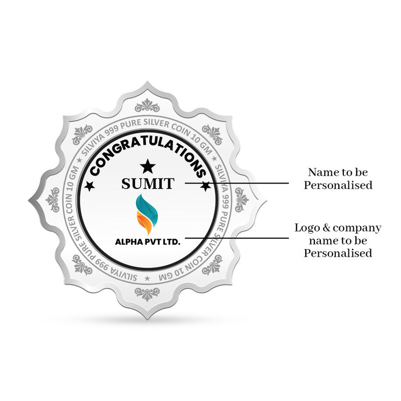 Backside view of lotus-shaped 999 pure silver coin with polished finish.