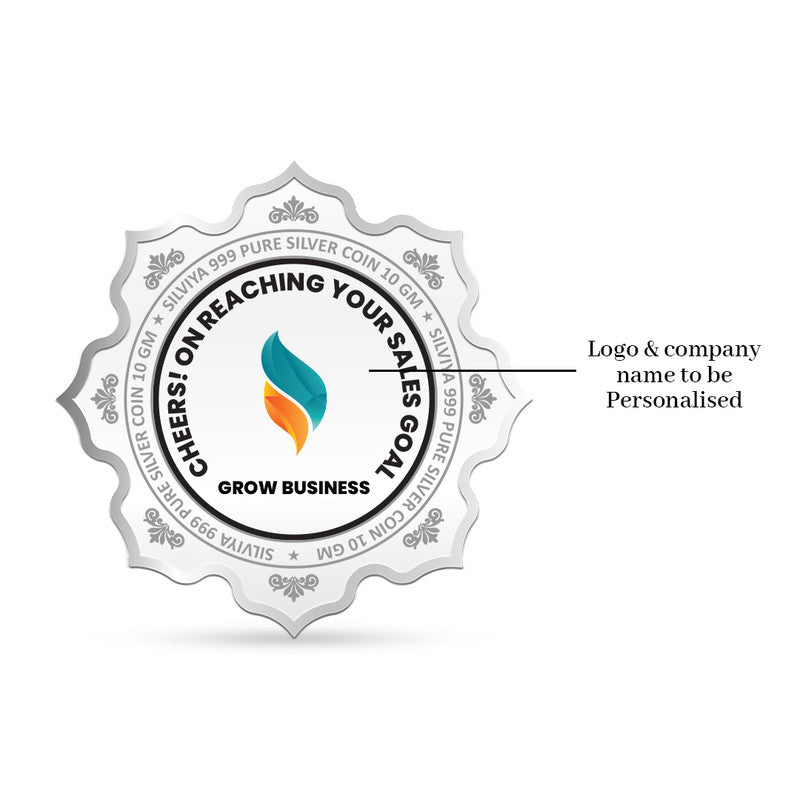 Backside of lotus-shaped 999 pure silver coin with smooth polished finish.